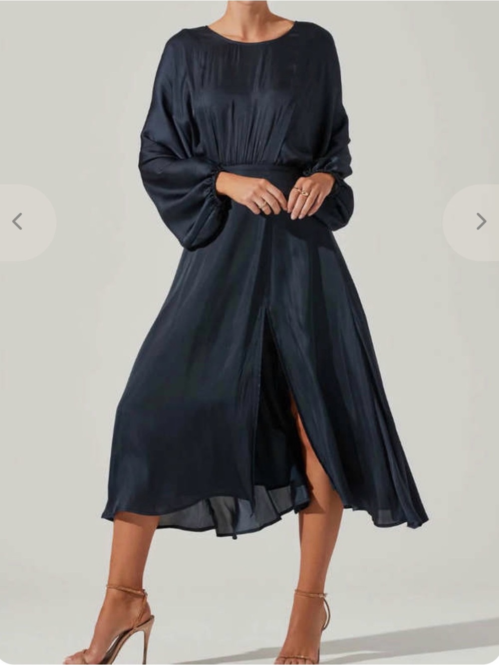 ASTR The Label Marin Dress Small NWT Midnight Blue Satin Midi Cocktail Dress